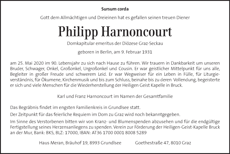  Traueranzeige für Philipp Harnoncourt vom 30.05.2020 aus Kleine Zeitung