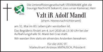 Traueranzeige von Adolf Mandl von Kleine Zeitung