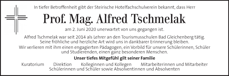 Traueranzeige für Alfred Tschmelak vom 06.06.2020 aus Kleine Zeitung