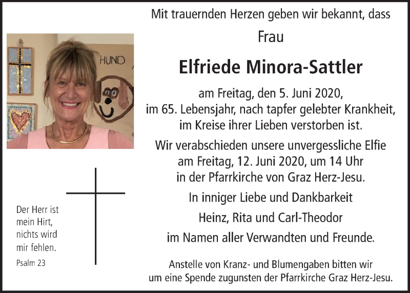  Traueranzeige für Elfriede Minora-Sattler vom 10.06.2020 aus Kleine Zeitung