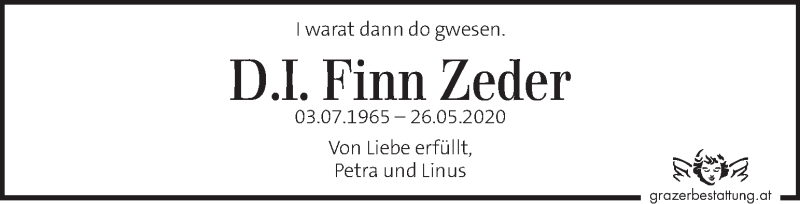  Traueranzeige für Finn Zeder vom 04.06.2020 aus Kleine Zeitung