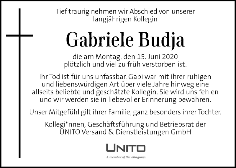  Traueranzeige für Gabriele Budja vom 19.06.2020 aus Kleine Zeitung