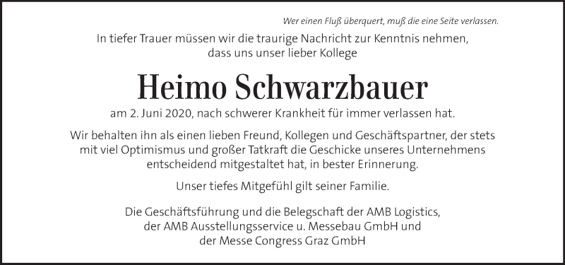  Traueranzeige für Heimo Schwarzbauer vom 04.06.2020 aus Kleine Zeitung