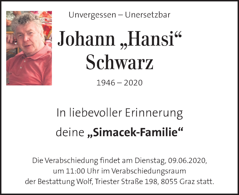  Traueranzeige für Johann Schwarz vom 06.06.2020 aus Kleine Zeitung