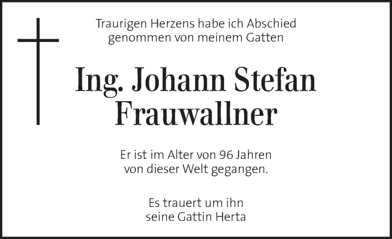  Traueranzeige für Johann Stefan Frauwallner vom 19.06.2020 aus Kleine Zeitung