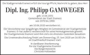 Traueranzeige von Philipp Gamweger von Kleine Zeitung