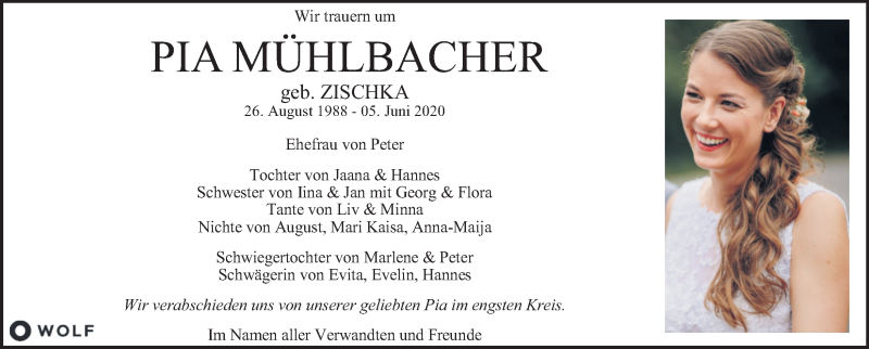  Traueranzeige für Pia Mühlbacher vom 14.06.2020 aus Kleine Zeitung