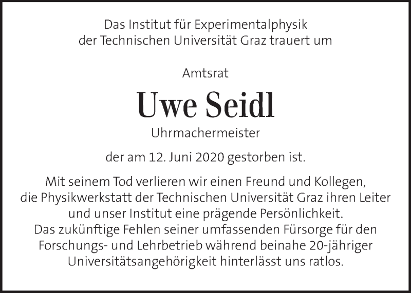  Traueranzeige für Uwe Seidl vom 20.06.2020 aus Kleine Zeitung