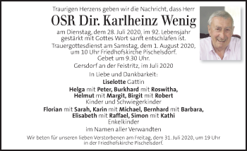 Traueranzeige von Karlheinz Wenig von Kleine Zeitung