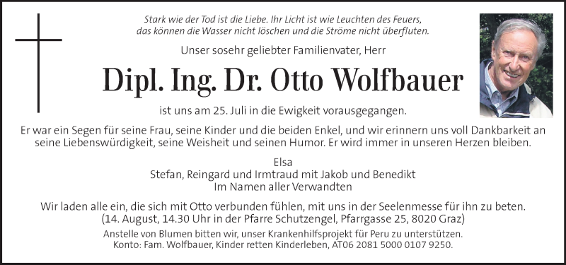  Traueranzeige für Otto Wolfbauer vom 31.07.2020 aus Kleine Zeitung