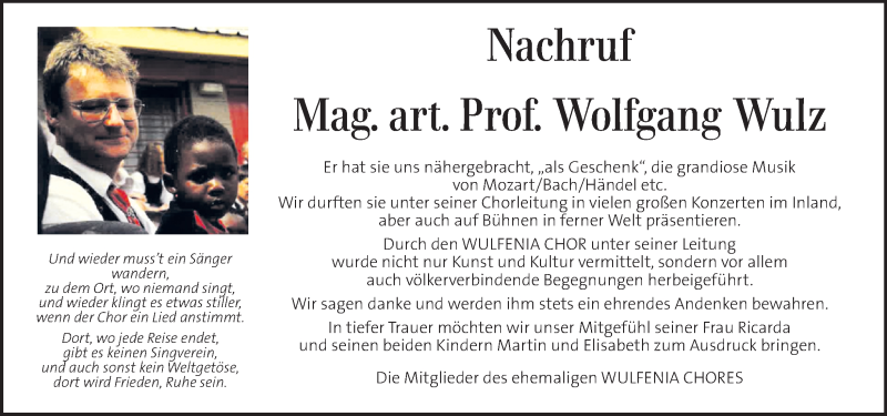  Traueranzeige für Wolfgang Wulz vom 05.08.2020 aus Kleine Zeitung