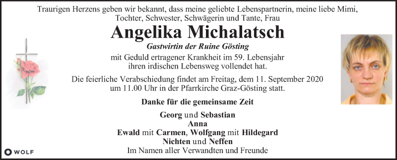  Traueranzeige für Angelika Michalatsch vom 09.09.2020 aus Kleine Zeitung