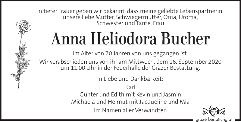  Traueranzeige für Anna Heliodora Bucher vom 12.09.2020 aus Kleine Zeitung