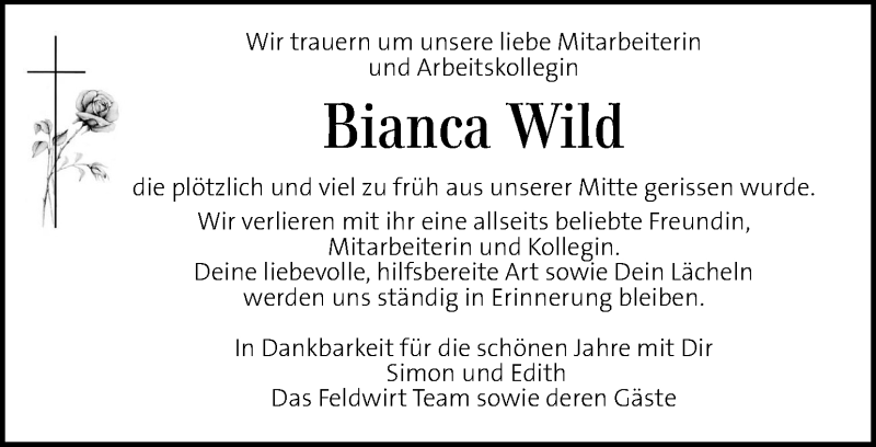  Traueranzeige für Bianca Wild vom 17.09.2020 aus Kleine Zeitung