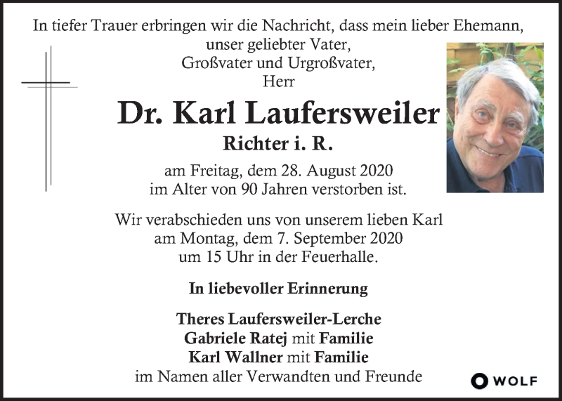  Traueranzeige für Karl Laufersweiler vom 04.09.2020 aus Kleine Zeitung