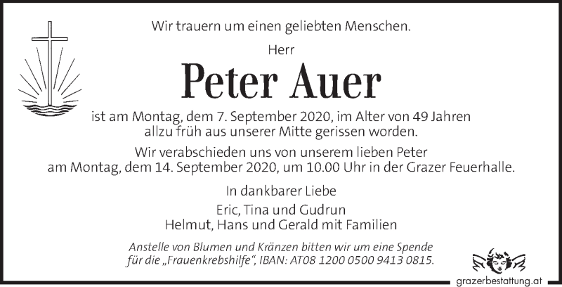  Traueranzeige für Peter Auer vom 11.09.2020 aus Kleine Zeitung