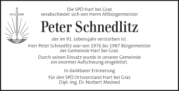 Traueranzeige von Peter Schnedlitz von Kleine Zeitung