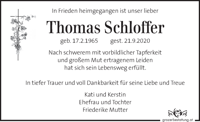  Traueranzeige für Thomas Schloffer vom 29.09.2020 aus Kleine Zeitung