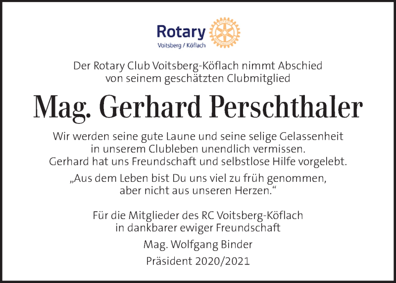  Traueranzeige für Gerhard Perschthaler vom 05.01.2021 aus Kleine Zeitung