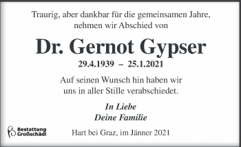 Traueranzeige von Gernot Gypser von Kleine Zeitung