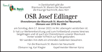 Traueranzeige von Josef Edlinger  von Kleine Zeitung