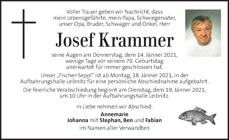  Traueranzeige für Josef Krammer vom 17.01.2021 aus Kleine Zeitung
