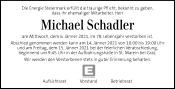 Traueranzeige von Michael Schadler von Kleine Zeitung