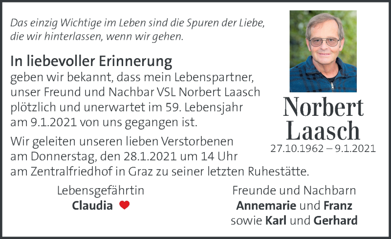  Traueranzeige für Norbert Laasch  vom 21.01.2021 aus Kleine Zeitung