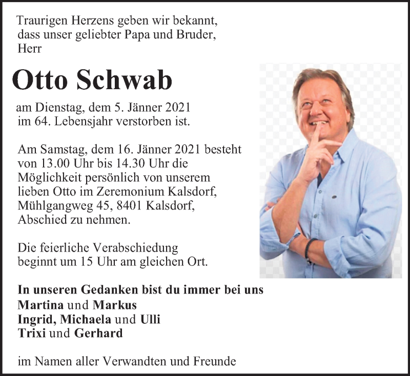  Traueranzeige für Otto Schwab vom 10.01.2021 aus Kleine Zeitung