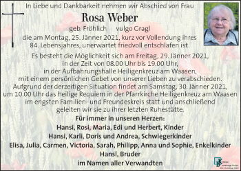Traueranzeige von Rosa Weber von Kleine Zeitung