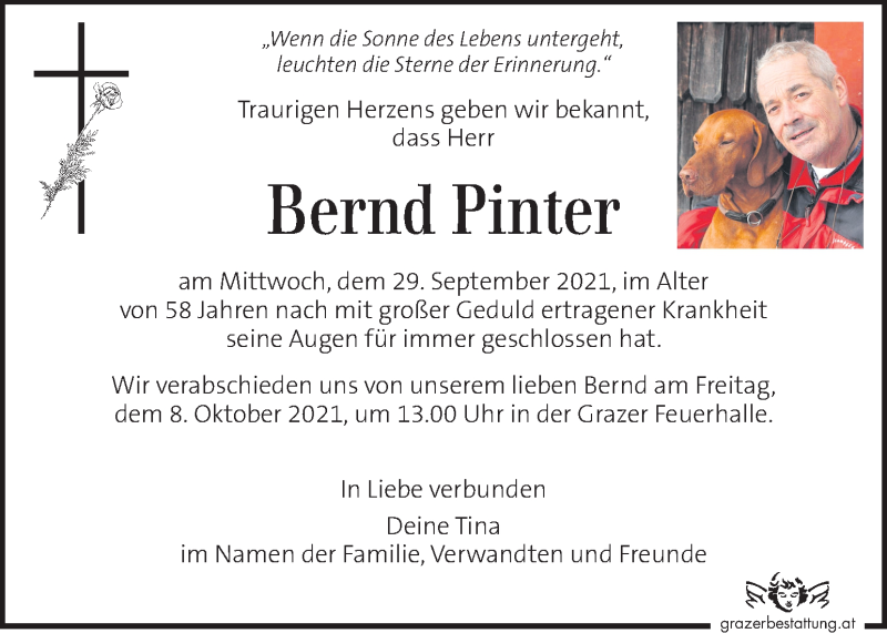  Traueranzeige für Bernd Pinter vom 06.10.2021 aus Kleine Zeitung