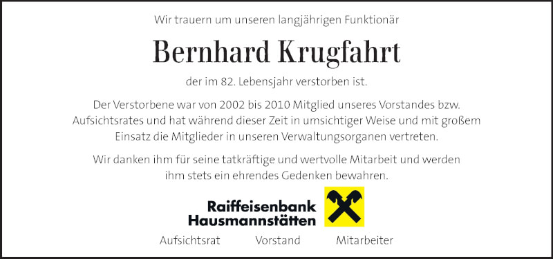  Traueranzeige für Bernhard Krugfahrt vom 17.10.2021 aus Kleine Zeitung