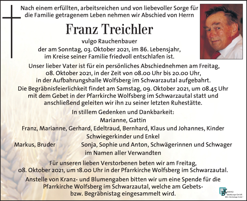  Traueranzeige für Franz Treichler vom 07.10.2021 aus Kleine Zeitung