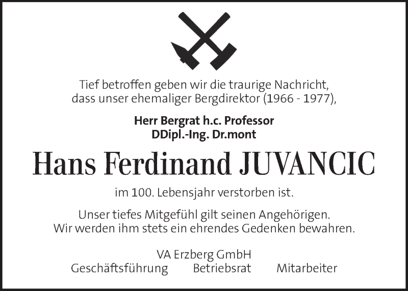  Traueranzeige für Hans Ferdinand Juvancic vom 09.10.2021 aus Kleine Zeitung