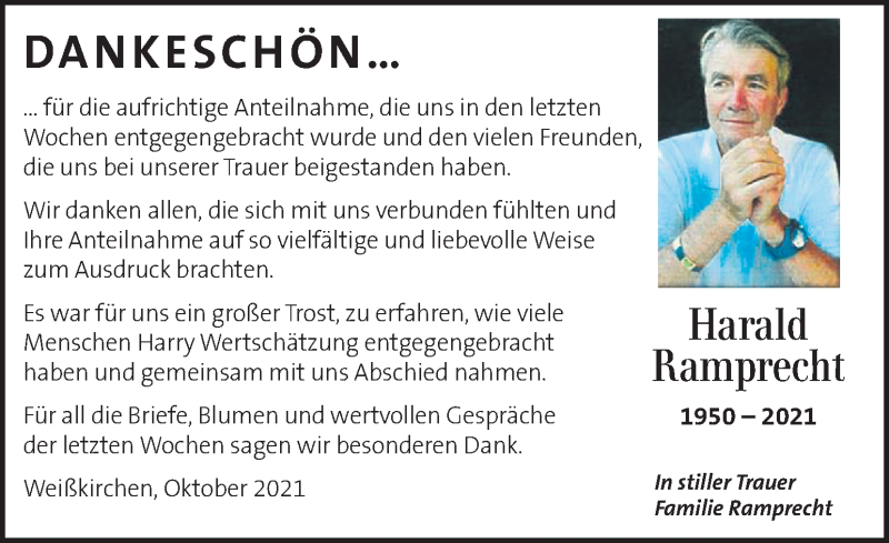  Traueranzeige für Harald Ramprecht vom 23.10.2021 aus Kleine Zeitung
