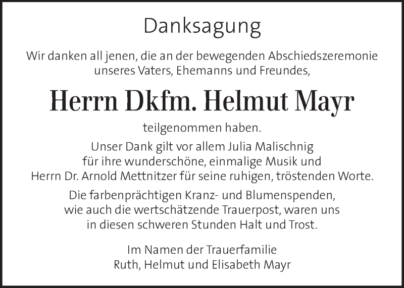  Traueranzeige für Helmut Mayr vom 03.10.2021 aus Kleine Zeitung