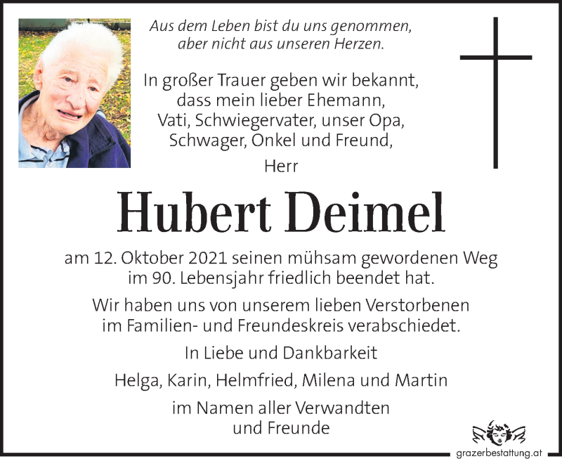 Traueranzeigen von Hubert Deimel | trauer.kleinezeitung.at