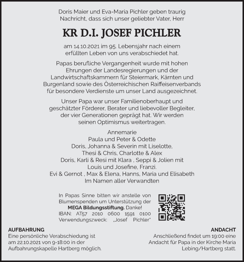  Traueranzeige für Josef Pichler vom 20.10.2021 aus Kleine Zeitung