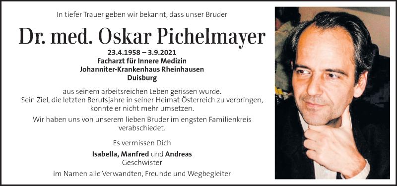 Traueranzeige für Oskar Pichelmayer vom 05.10.2021 aus Kleine Zeitung