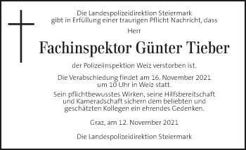 Traueranzeige von Günter Tiebel von Kleine Zeitung