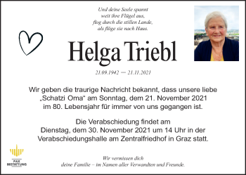 Traueranzeige von Helga Triebl von Kleine Zeitung