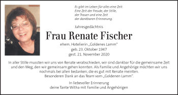 Traueranzeige von Renate Fischer von Kleine Zeitung