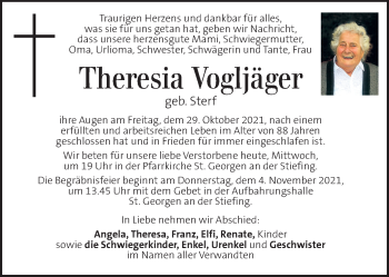 Traueranzeige von Theresia Vogljäger von Kleine Zeitung