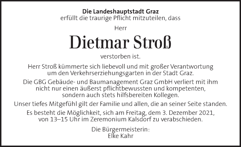  Traueranzeige für Dietmar Stroß vom 02.12.2021 aus Kleine Zeitung
