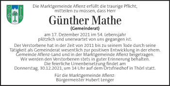 Traueranzeige von Günther Mathe von Kleine Zeitung
