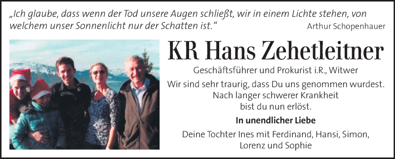  Traueranzeige für Hans Zehetleitner vom 04.12.2021 aus Kleine Zeitung