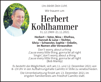 Traueranzeige von Herbert Kohlhammer von Kleine Zeitung