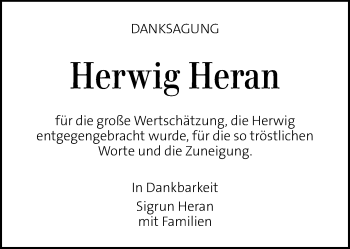 Traueranzeige von Herwig Heran von Kleine Zeitung