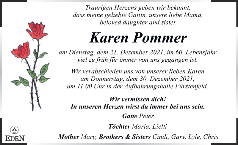  Traueranzeige für Karen Pommer vom 24.12.2021 aus Kleine Zeitung