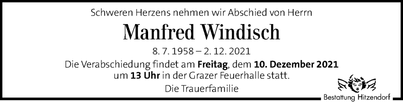  Traueranzeige für Manfred Windisch vom 07.12.2021 aus Kleine Zeitung